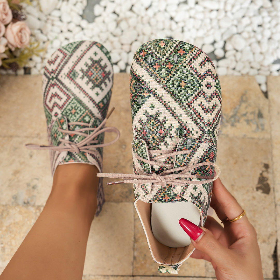 Damen Fußfreundliche Lace-Up Sneakers mit traditionellem Muster EB
