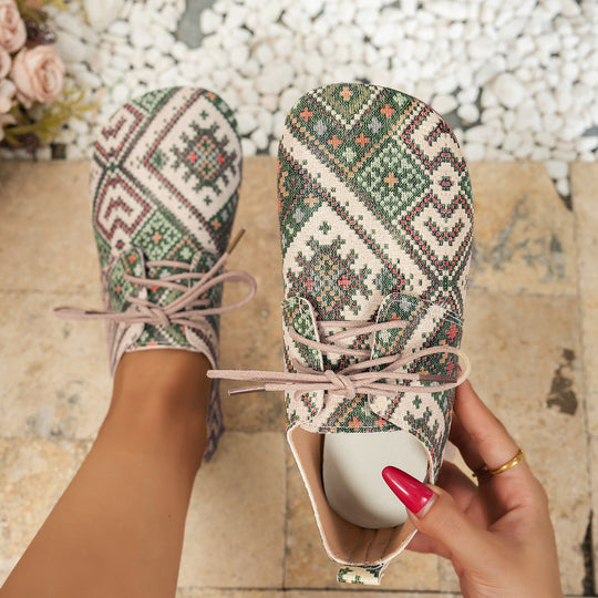 Damen Fußfreundliche Lace-Up Sneakers mit traditionellem Muster EB