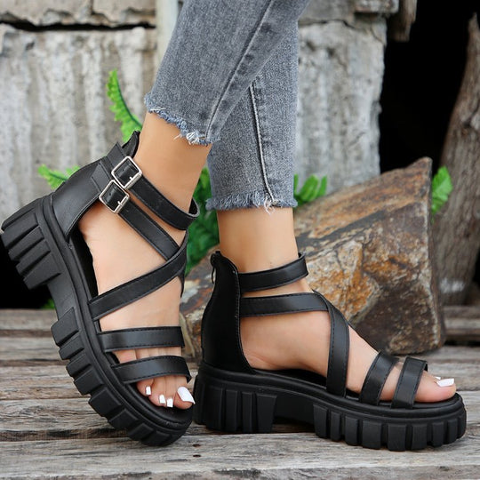 Damen Chunky Sandalen mit verstellbaren Riemen und rutschfester Sohle EB