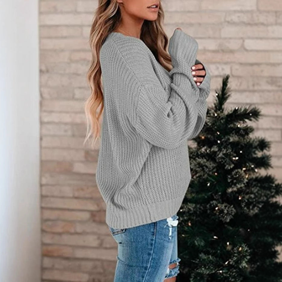 Damen Feinstrickpullover mit V-Ausschnitt und lässigem Schnitt EB