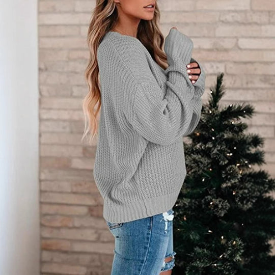 Damen Feinstrickpullover mit V-Ausschnitt und lässigem Schnitt EB