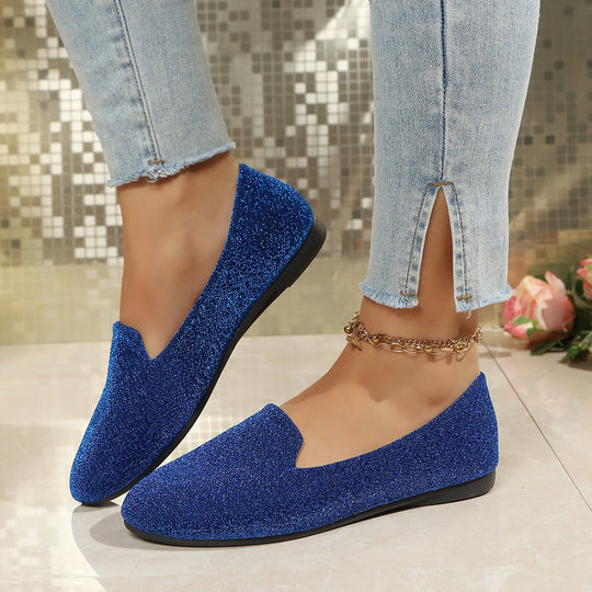 Damen Glitzernde Ballerinas mit elegantem V-Ausschnitt EB