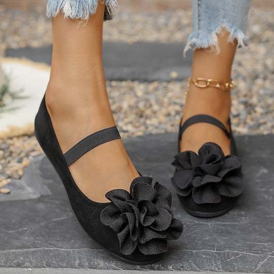 Damen Ballerinas mit floralem 3D-Blüten-Design und elastischem Riemen EB