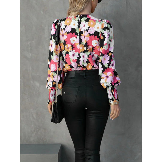 Damen Blumenbluse mit voluminösen Ärmeln EB