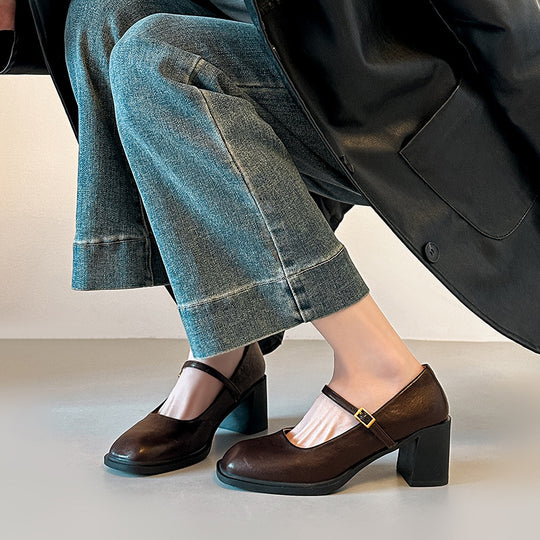Damen elegante Mary Jane Pumps mit komfortablem Blockabsatz EB