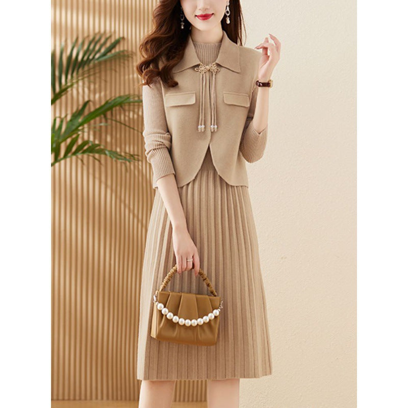 Damen Strickkleid mit kombiniertem Blazer-Design und feiner Rippstruktur EB
