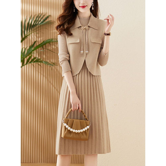Damen Strickkleid mit kombiniertem Blazer-Design und feiner Rippstruktur EB