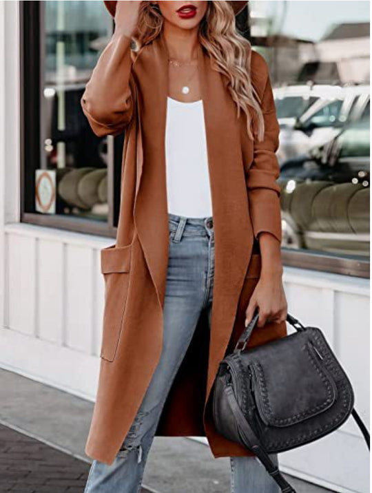 Damen lässiger Cardigan mit langen Ärmeln und praktischen Taschen EB