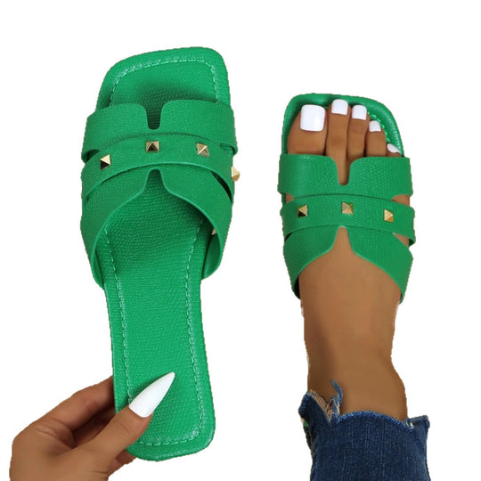Damen Modische Riemensandalen mit dekorativen Nieten und komfortabler Sohle EB