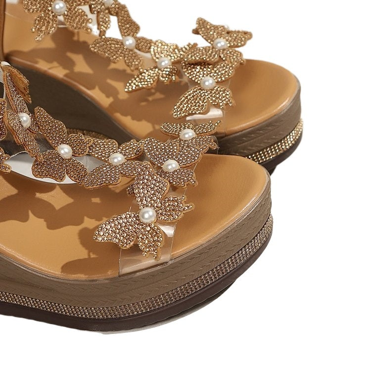 Damen Wedge-Sandalen mit floralem Dekor und dezentem Glitzerelement EB