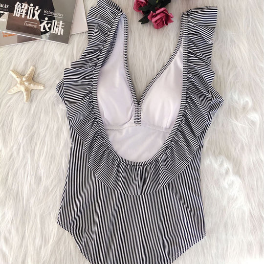 Damen Frottee Badeanzug mit Rüschendetails EB
