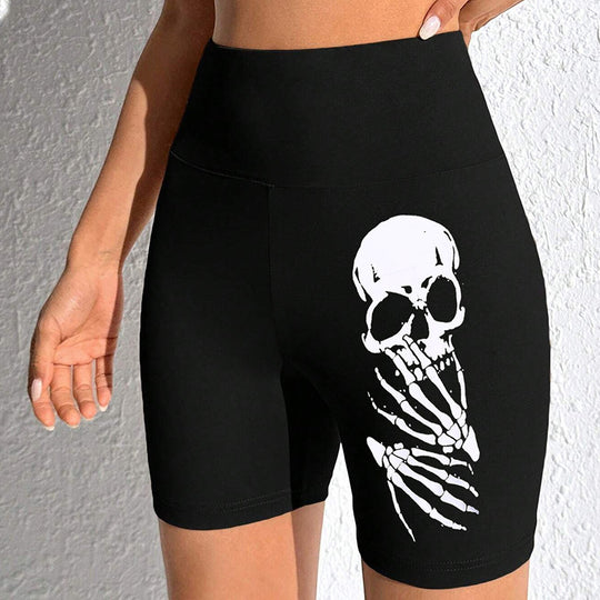 Damen Sportliche Radlerhose mit auffälligem Skelett-Print EB