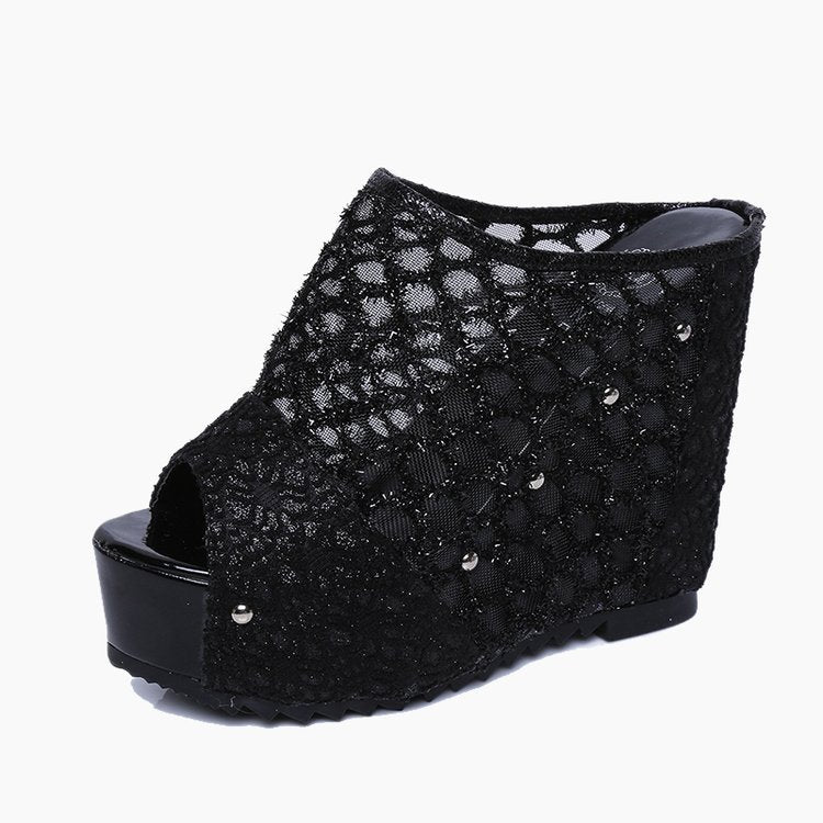 Damen Plateau-Mules mit modischem Schleifen-Design und funkelnden Akzenten EB