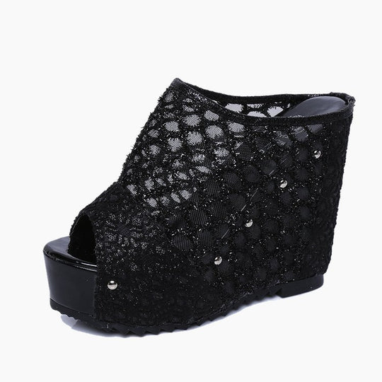 Damen Plateau-Mules mit modischem Schleifen-Design und funkelnden Akzenten EB