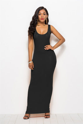 Damen Elegantes, figurbetontes Maxikleid mit tiefem Rundhalsausschnitt EB