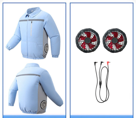 Unisex nan ventilated work cooling jacket with side vent inserts, removable battery compartment and reflective inserts EB