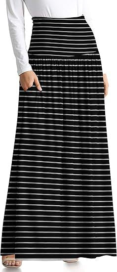 Damen Maxi-Rock mit elastischem Bund und Taschen EB