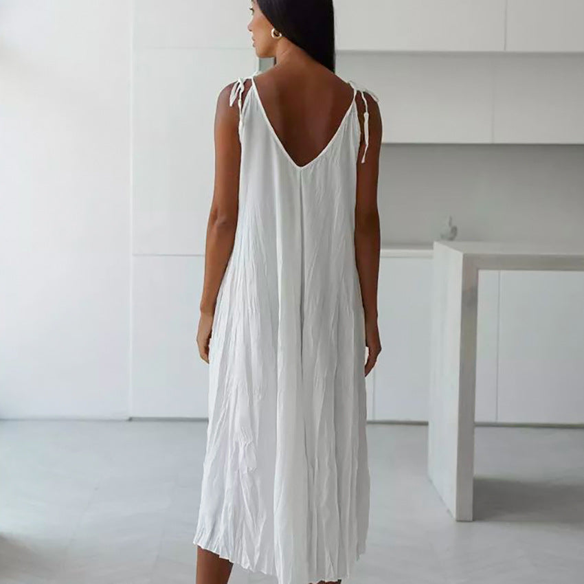 EB | Damen Weiß Loose Idle Lange Slip Nachthemd Lässige Bequeme Oberbekleidung Hausbekleidung
