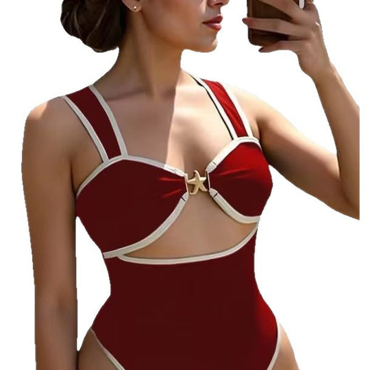 Damen Einteiler Badeanzug mit elegantem Schnitt und verstellbaren Trägern EB