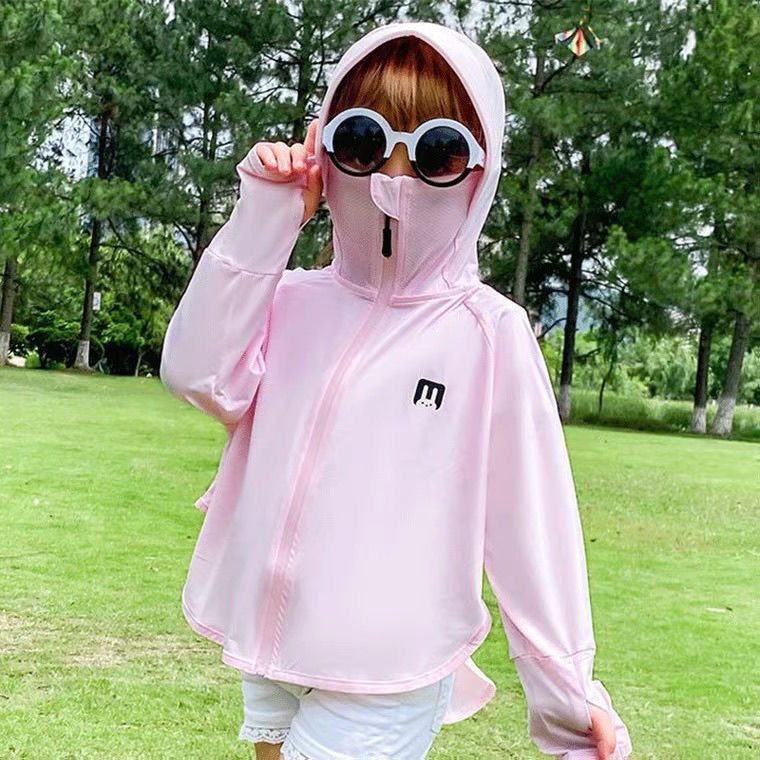 Unisex nan UV-Schutz Kapuzenjacke für Kinder mit integrierter Gesichtsmaske und Daumenlöchern  EB