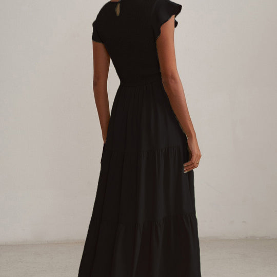 Damen Maxikleid mit voluminösen Rüschen und elastischem Rücken EB