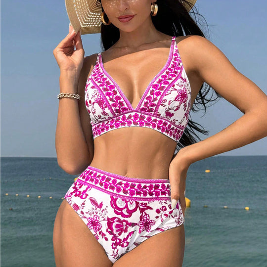 Damen Hochtaillierter Bikini mit floralem Muster EB