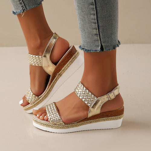 Damen Wedge-Sandalen mit geflochtenem Riemen und rutschfester Sohle EB