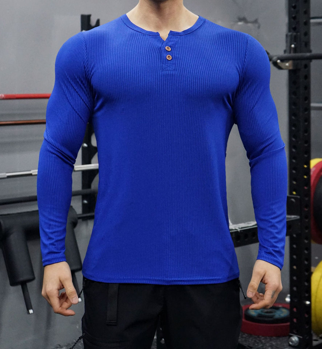 Herren Langarmshirt mit strukturiertem Design und Knopfleiste EB