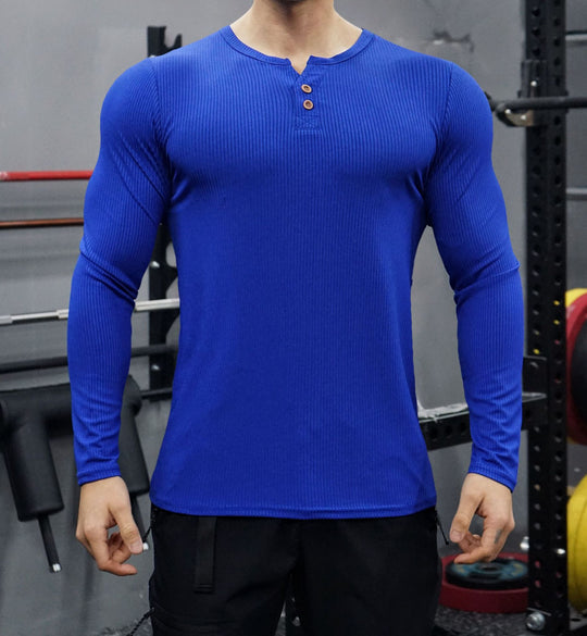 Herren Langarmshirt mit strukturiertem Design und Knopfleiste EB