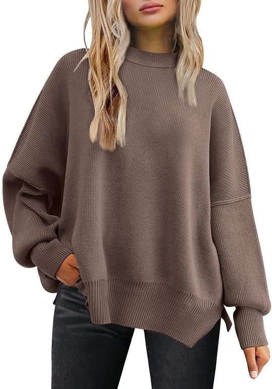 Damen Oversized Strickpullover mit breiten Ärmeln und strukturierter Oberfläche EB