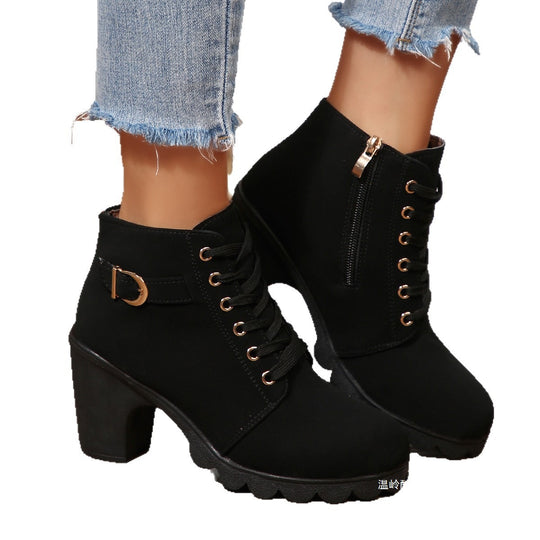 Damen nan knöchelhohe Schnürstiefelette mit robustem Blockabsatz und profilstarker Lugsohle EB