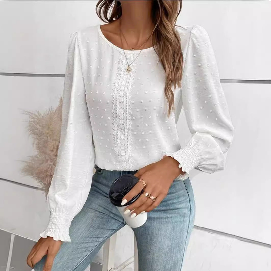 Damen luftige Bluse mit feinem Stickmuster EB