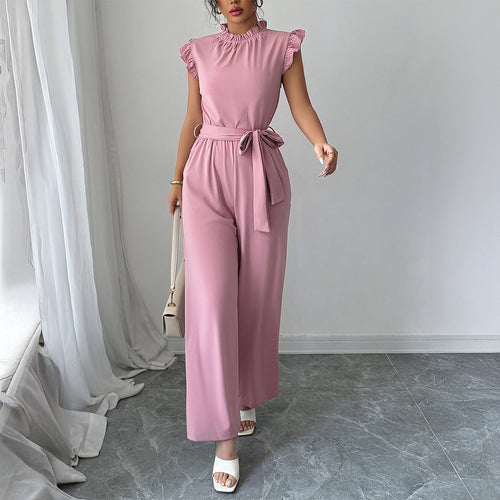 Damen Eleganter Jumpsuit mit Rüschendetails und Rückenausschnitt EB