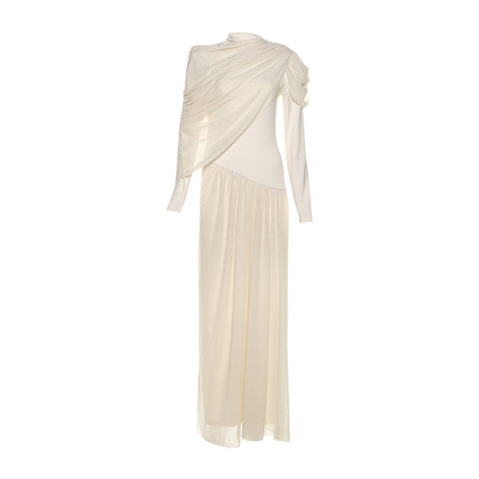 Damen Maxikleid mit innovativer Drapierung und elegantem Stoff EB