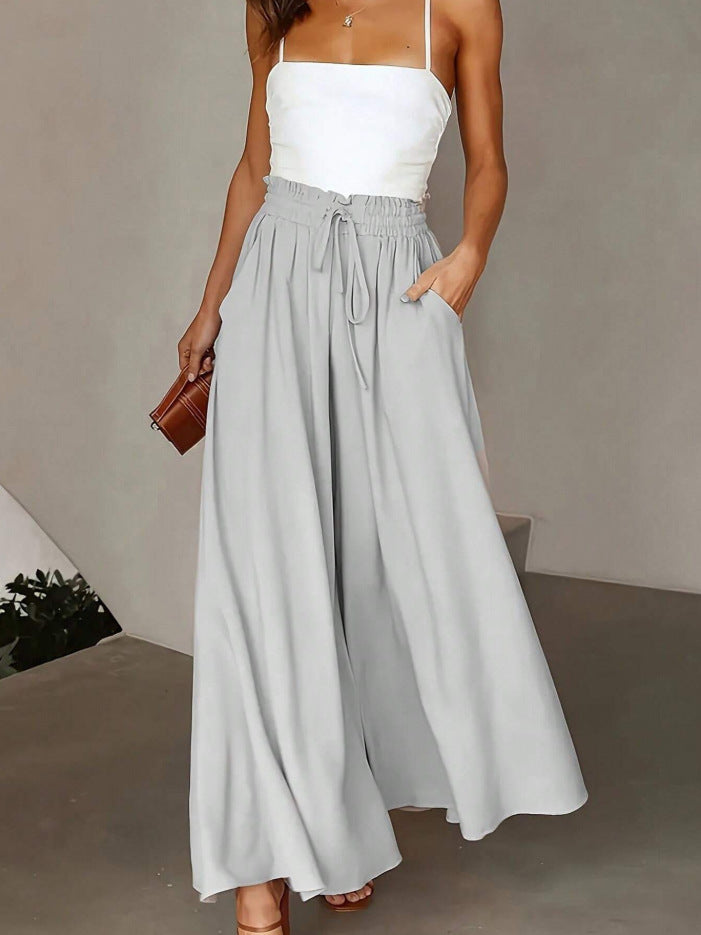 Damen nan fließende Palazzo-Hose mit Paperbag-Taille und tiefen Eingrifftaschen EB