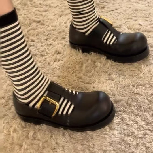 Damen Schnürschuhe mit dekorativem Schnallenverschluss und robustem Blockabsatz EB