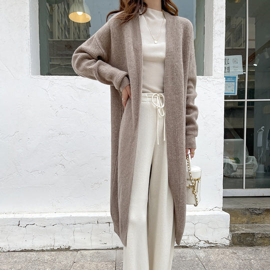 Damen Großer Strickcardigan mit offenem Design und voluminösen Ärmel EB