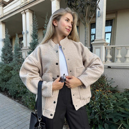 Damen Oversized Fleecejacke mit Druckknöpfen und praktischen Taschen EB