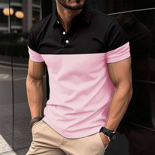 Herren Kurzarm-Polohemd mit kontrastierenden Farbblöcken und modernem Schnitt EB