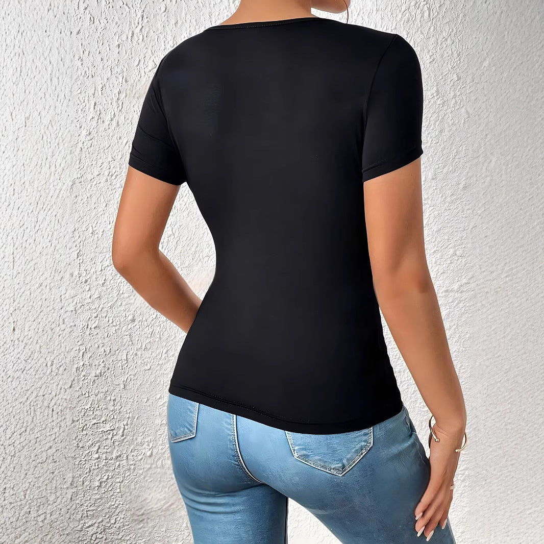 Damen Body mit tiefem V-Ausschnitt und transparenter Netzeinsätzen EB