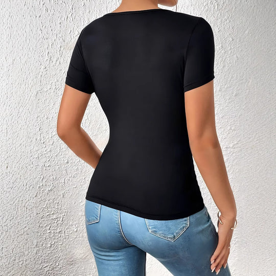 Damen Body mit tiefem V-Ausschnitt und transparenter Netzeinsätzen EB