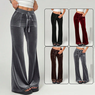 Damen Velours Freizeithose mit elastischem Bund und Taschen EB