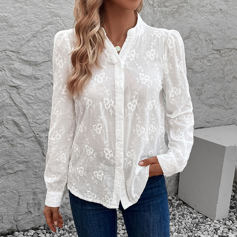 Damen Bluse mit Elegantem Floralem Lochmuster EB