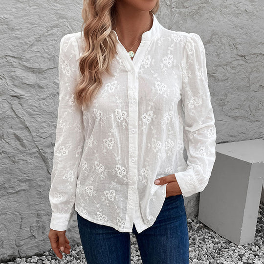 Damen Bluse mit Elegantem Floralem Lochmuster EB