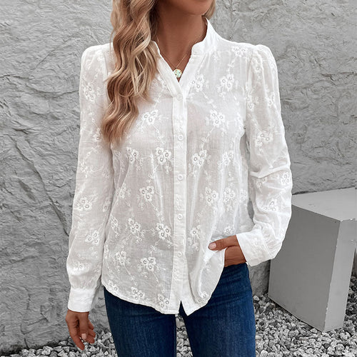 Damen Bluse mit Elegantem Floralem Lochmuster EB