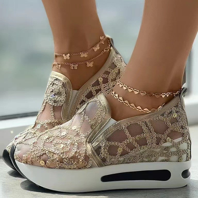 Damen Sneakers mit modischem Netzdesign und glitzernden Akzenten EB