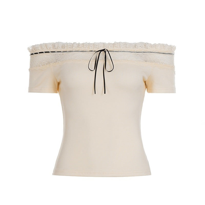 Damen Off-Shoulder Oberteil mit Spitzenverzierungen und taillierter Passform EB