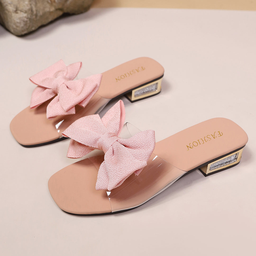 Damen Slippers mit modischem Schleifendesign und transparentem Riemen EB