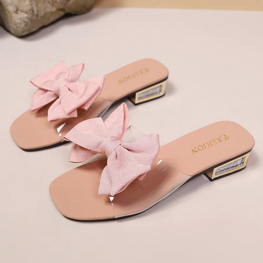 Damen Slippers mit modischem Schleifendesign und transparentem Riemen EB