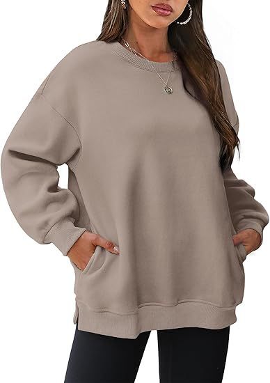 Damen nan lässiger Oversize-Sweatpullover mit seitlichen Eingrifftaschen, geripptem Saum und überschnittener Schulter EB